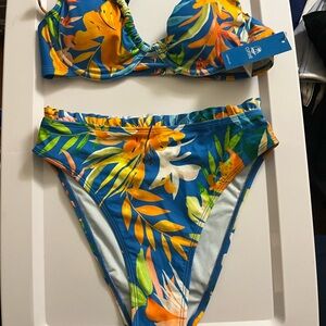 Cupshe Blue and Orange Tropical Bikini